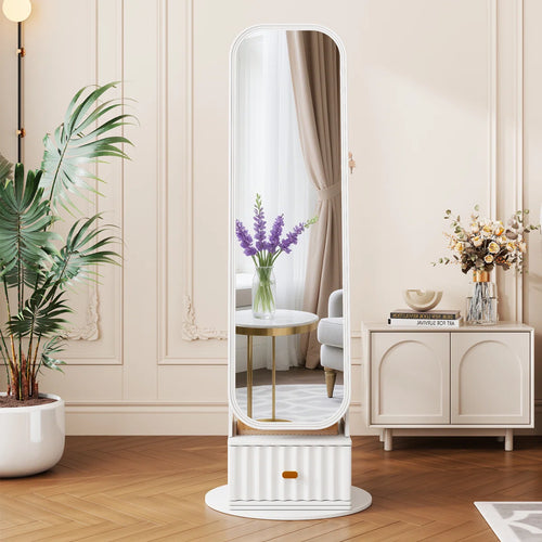Rotating Jewelry Cabinet with Arched LED Mirror & Built-In Storage  Wooden Bazar