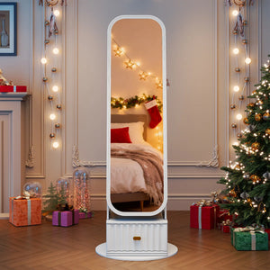 Rotating Jewelry Cabinet with Arched LED Mirror & Built-In Storage  Wooden Bazar