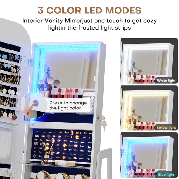 Rotating Jewelry Cabinet with Arched LED Mirror & Built-In Storage  Wooden Bazar