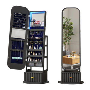 Rotating Jewelry Cabinet with Arched LED Mirror & Built-In Storage  Wooden Bazar