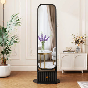 Rotating Jewelry Cabinet with Arched LED Mirror & Built-In Storage  Wooden Bazar