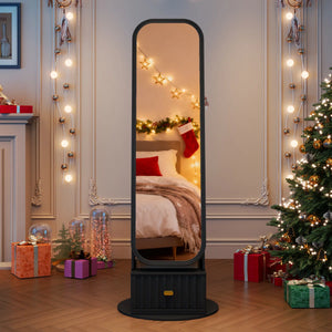 Rotating Jewelry Cabinet with Arched LED Mirror & Built-In Storage  Wooden Bazar