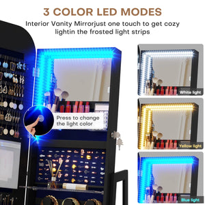 Rotating Jewelry Cabinet with Arched LED Mirror & Built-In Storage  Wooden Bazar