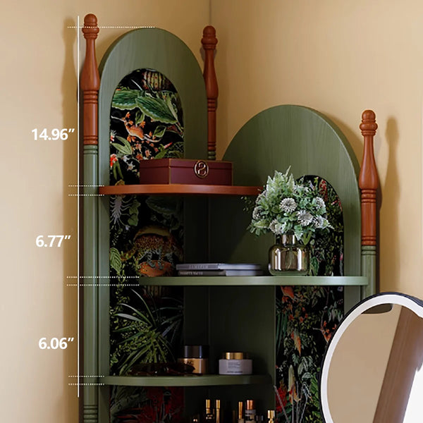 Green Retro Solid Wood Ash Corner Vanity with Mirror  Wooden Bazar