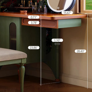 Green Retro Solid Wood Ash Corner Vanity with Mirror  Wooden Bazar