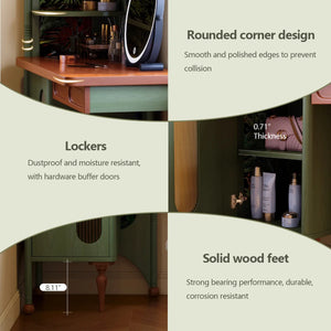 Green Retro Solid Wood Ash Corner Vanity with Mirror  Wooden Bazar