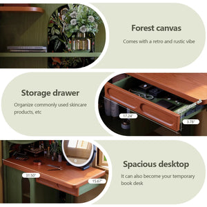 Green Retro Solid Wood Ash Corner Vanity with Mirror  Wooden Bazar