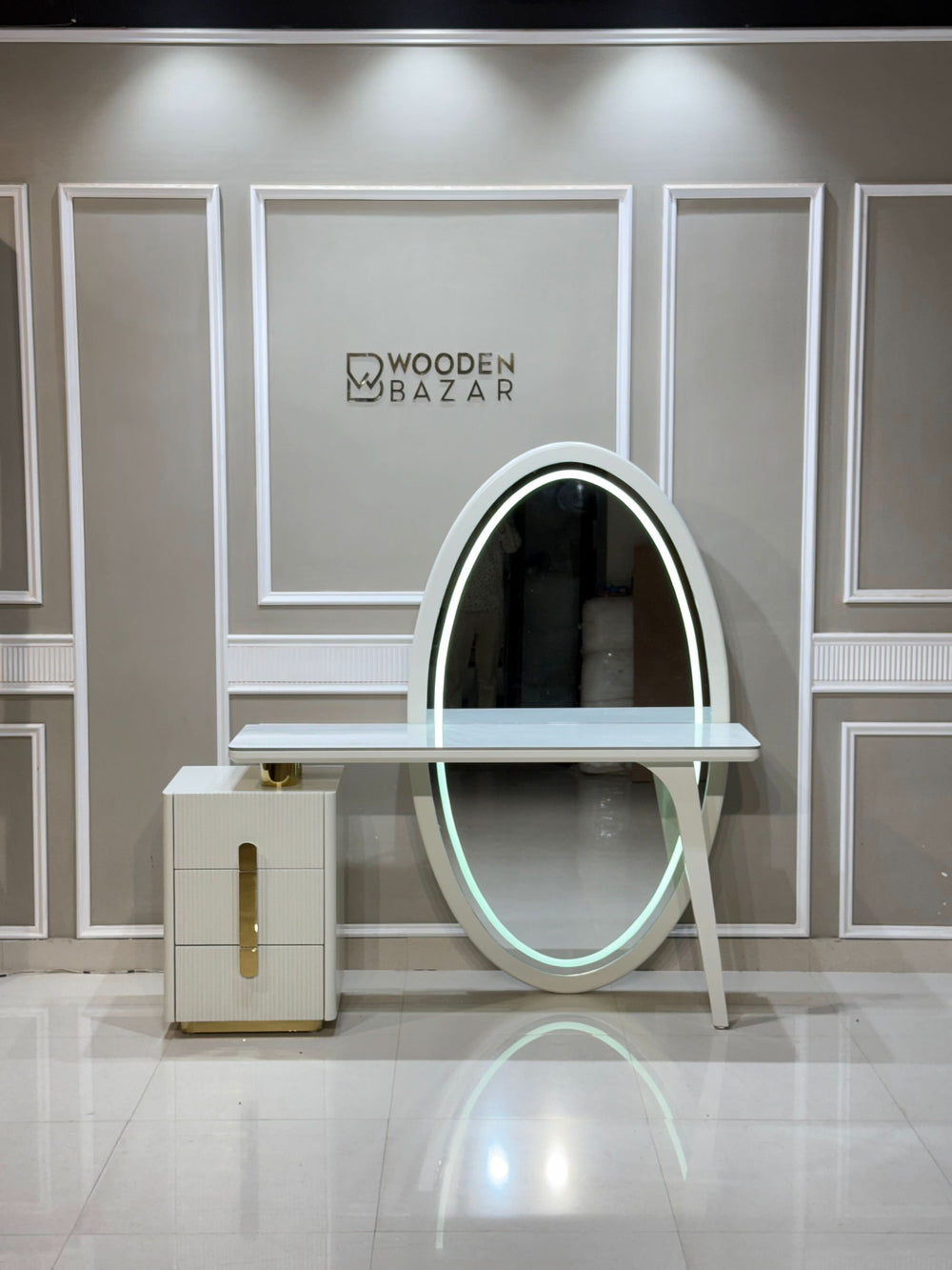 Febbas Full View Vanity Dressing Table With Lighted Mirror And Stool