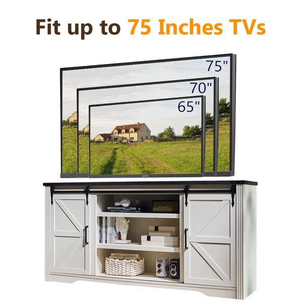 TV Stand for TVs Up to with Sliding Barn Doors and Storage Drawers  Wooden Bazar