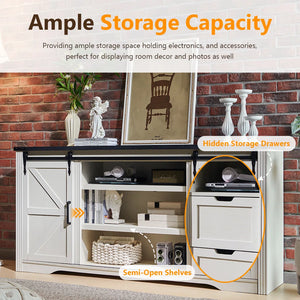 TV Stand for TVs Up to with Sliding Barn Doors and Storage Drawers  Wooden Bazar