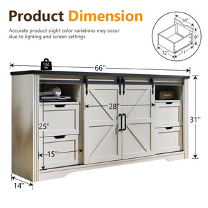 TV Stand for TVs Up to with Sliding Barn Doors and Storage Drawers  Wooden Bazar