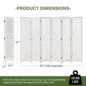 Solid Wood Folding Room Divider with Leaf Cutout Design   Wooden Bazar
