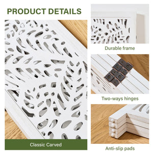 Solid Wood Folding Room Divider with Floral Leaf Cutout Design  Wooden Bazar