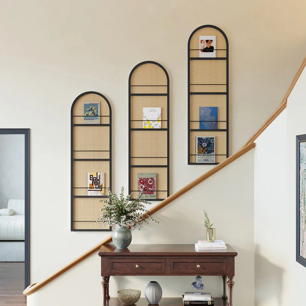 Arched Folding Room Divider with Magazine Display Racks  Wooden Bazar