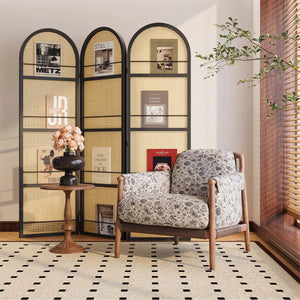 Arched Folding Room Divider with Magazine Display Racks  Wooden Bazar
