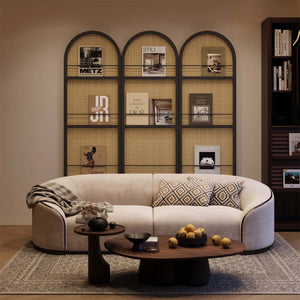 Arched Folding Room Divider with Magazine Display Racks  Wooden Bazar