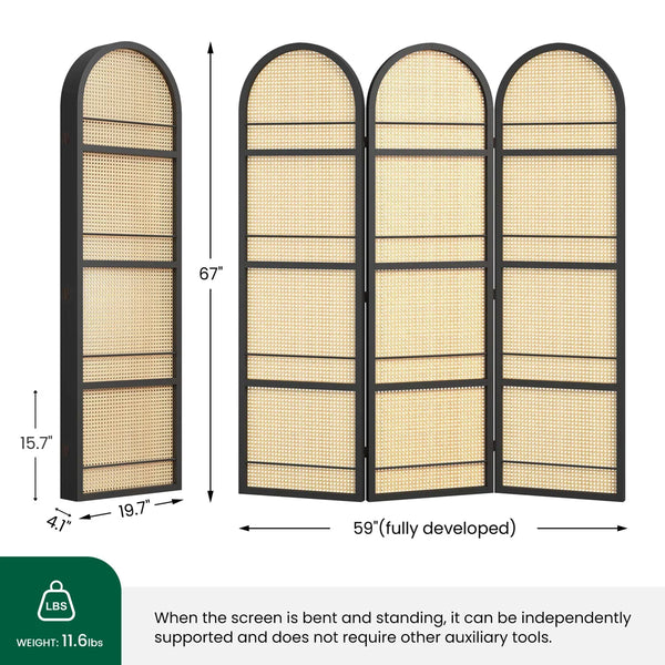 Arched Top Folding Room Divider with Magazine and Vinyl Display Shelves  Wooden Bazar