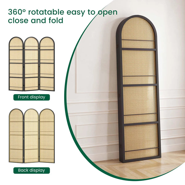 Arched Top Folding Room Divider with Magazine and Vinyl Display Shelves  Wooden Bazar