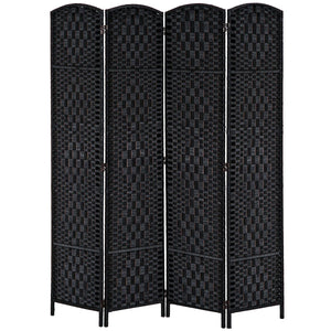 Black Wicker Weave Panel Folding Room Divider  Wooden Bazar