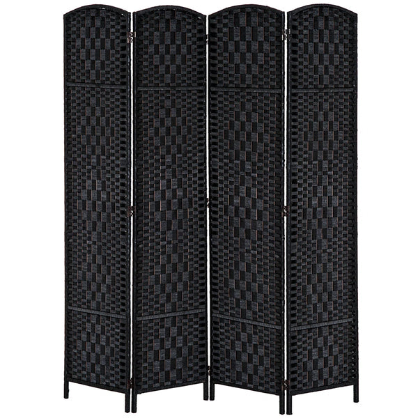 Black Wicker Weave Panel Folding Room Divider  Wooden Bazar