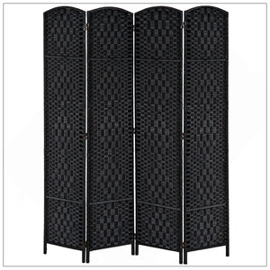 Black Wicker Weave Panel Folding Room Divider  Wooden Bazar