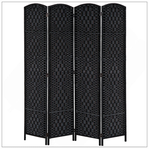 Black Wicker Weave Panel Folding Room Divider  Wooden Bazar
