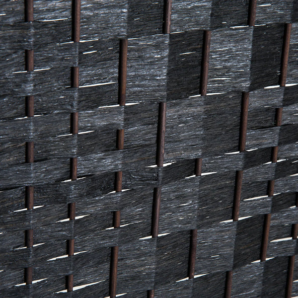 Black Wicker Weave Panel Folding Room Divider  Wooden Bazar
