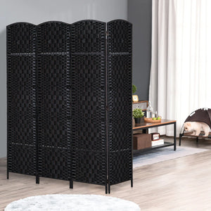 Black Wicker Weave Panel Folding Room Divider  Wooden Bazar