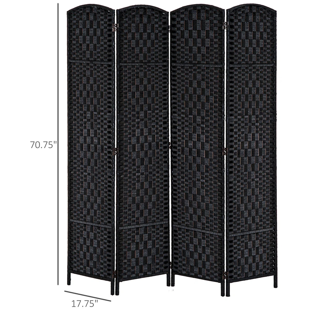 Black Wicker Weave Panel Folding Room Divider  Wooden Bazar