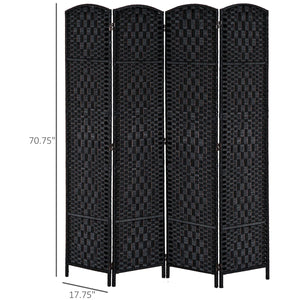Black Wicker Weave Panel Folding Room Divider  Wooden Bazar