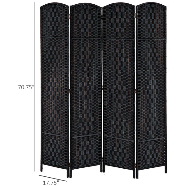 Black Wicker Weave Panel Folding Room Divider  Wooden Bazar