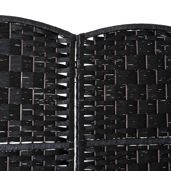 Black Wicker Weave Panel Folding Room Divider  Wooden Bazar