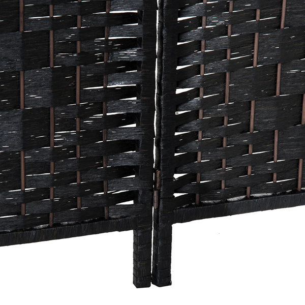 Black Wicker Weave Panel Folding Room Divider  Wooden Bazar
