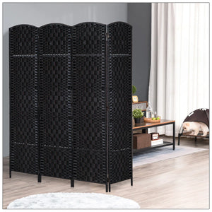 Black Wicker Weave Panel Folding Room Divider  Wooden Bazar