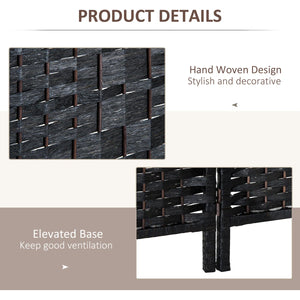 Black Wicker Weave Panel Folding Room Divider  Wooden Bazar