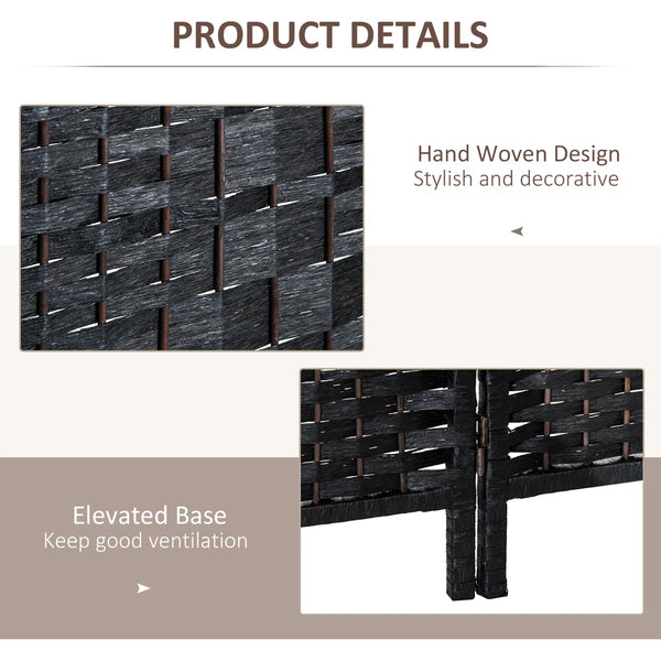 Black Wicker Weave Panel Folding Room Divider  Wooden Bazar