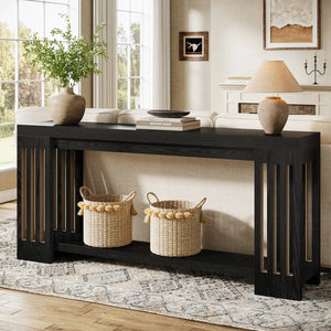 Light Brown Farmhouse Console Table with 2-Tier Storage  Wooden Bazar