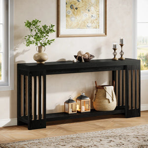 Light Brown Farmhouse Console Table with 2-Tier Storage  Wooden Bazar