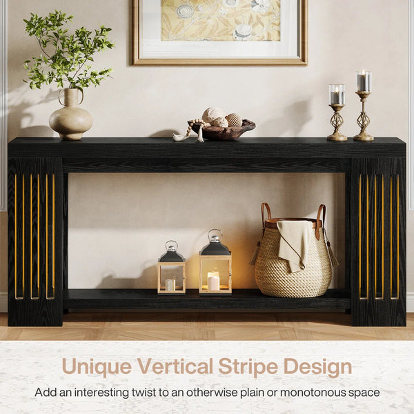 Light Brown Farmhouse Console Table with 2-Tier Storage  Wooden Bazar