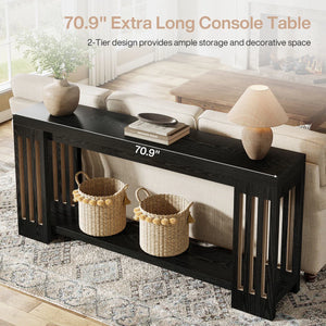 Light Brown Farmhouse Console Table with 2-Tier Storage  Wooden Bazar