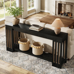 Light Brown Farmhouse Console Table with 2-Tier Storage  Wooden Bazar