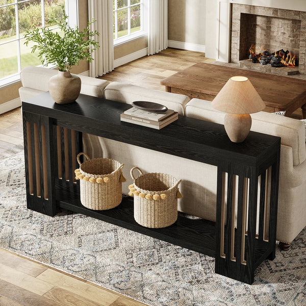 Light Brown Farmhouse Console Table with 2-Tier Storage  Wooden Bazar