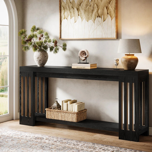 Light Brown Farmhouse Console Table with 2-Tier Storage  Wooden Bazar