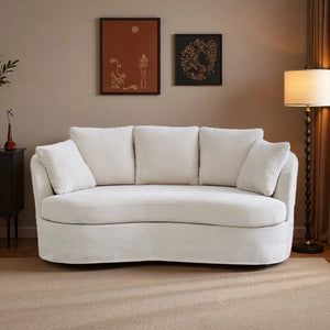 73.8" W Chenille Upholstered Slipcovered Curved Sofa  Wooden Bazar