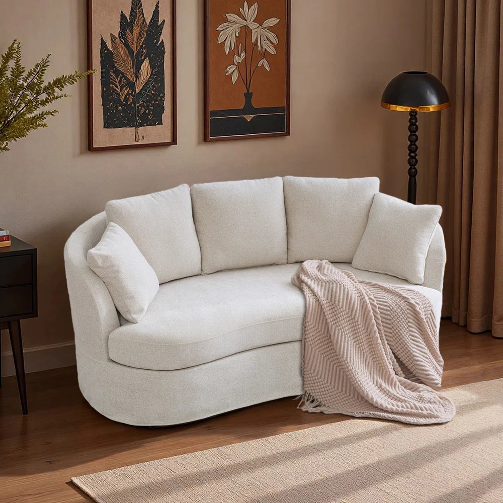 73.8" W Chenille Upholstered Slipcovered Curved Sofa  Wooden Bazar