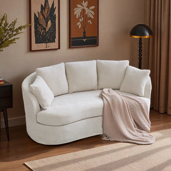 73.8" W Chenille Upholstered Slipcovered Curved Sofa  Wooden Bazar