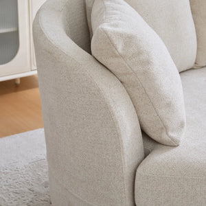 73.8" W Chenille Upholstered Slipcovered Curved Sofa  Wooden Bazar