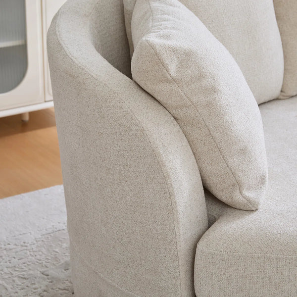73.8" W Chenille Upholstered Slipcovered Curved Sofa  Wooden Bazar
