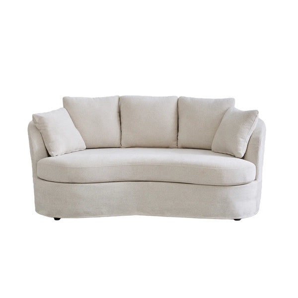 73.8" W Chenille Upholstered Slipcovered Curved Sofa  Wooden Bazar