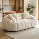 75.49" Beige Faux Fur 2-Seater Petal Shaped Loveseat Sofa, Contemporary Plush Upholstered Flower Couch with 3 Throw Pillows for Living Room Bedroom  Wooden Bazar